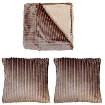 Plaid Taupe + 2 Coussins Marron glacé