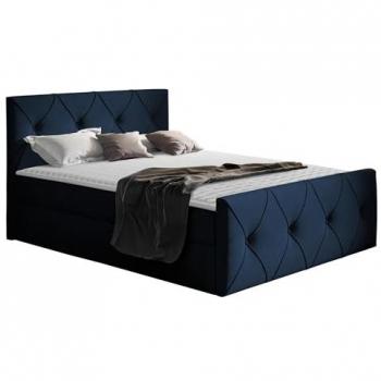 Cama continental Baltimore 150, tapiz azul, 200x200 cm, con somieres