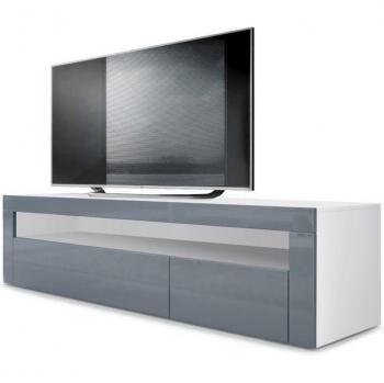 Meuble TV Bas en Blanc Mat et Gris Haute Brillance