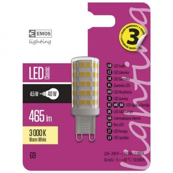 Teplá bílá LED žárovka G9 4,5W A++