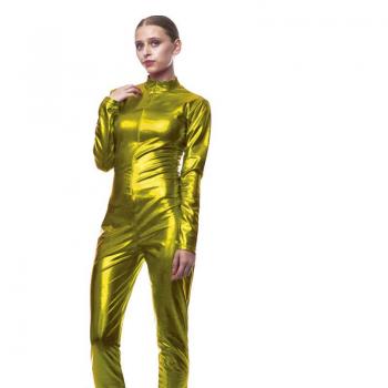 Disfraz de mono dorado con cierre frontal para mujer