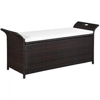 Banquette meublée en résine tressée marron/crème – VidaXL