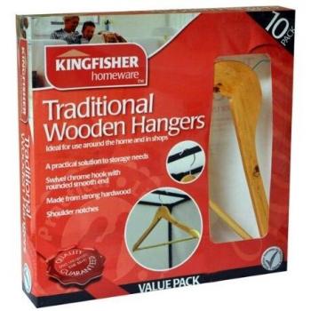 Premium Wood Clothes Hangers – 10‑Piece Kingfisher Collection