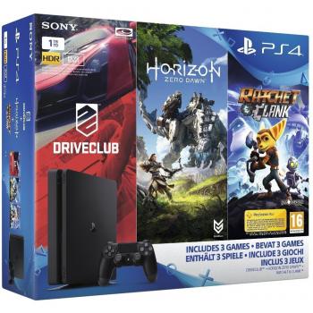 Pack Gaming PS4 Slim 1 To – Horizon Zero Dawn + Ratchet & Clank + Drive Club