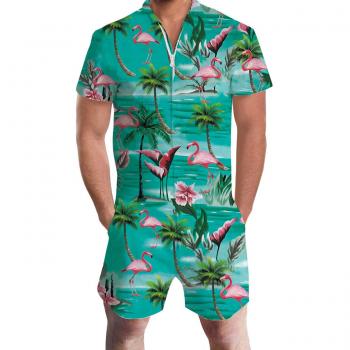Goodstoworld Herren-Overall mit Flammen-Flamingos, Strand‑Stil, L