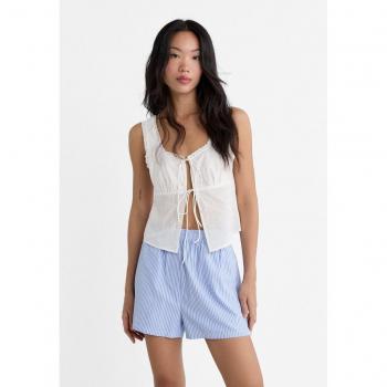 Embroidered White Top with Ties Size S