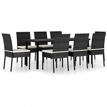 9-tlg. Garten-Essgruppe Poly Rattan Schwarz