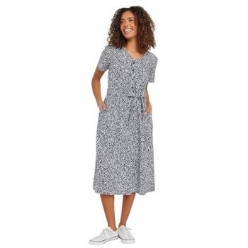 Dark Navy Spot Print Belted Midi Dress for Women