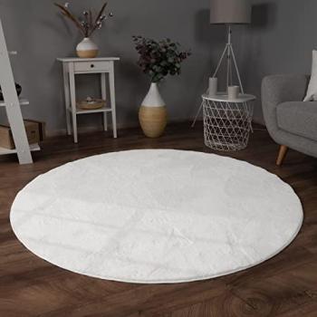 Tapis Poils Longs Paco Home Salon Moelleux Pelucheux Lavable en Machine Blanc 200 cm Rond
