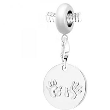 Charm perle Mains d'enfant en acier argenté avec pendentif 20 mm SC Crystal Paris