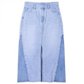 Joe Browns Women's Blue Denim Midi Skirt – Mid Wash, Frayed Hem (Size 8)
