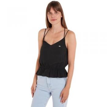 Women's Black Tommy Hilfiger V‑Neck Tank Top with Logo (S)