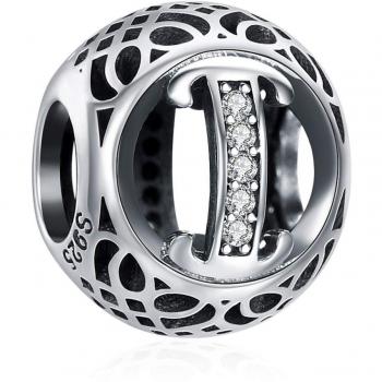 Charme Lettre I en Argent Sterling 925 avec Zircone 3A pour Bracelets Européens