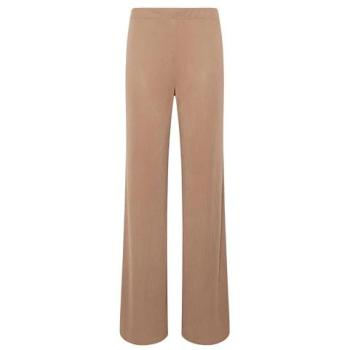 Women's Camel Ribbed Tall Leg Trousers – Size 8–10