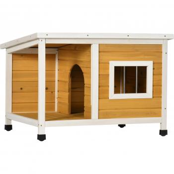 PawHut Hundehütte Hundehaus mit Terrasse und aufklappbarem Asphaltdach, Orange