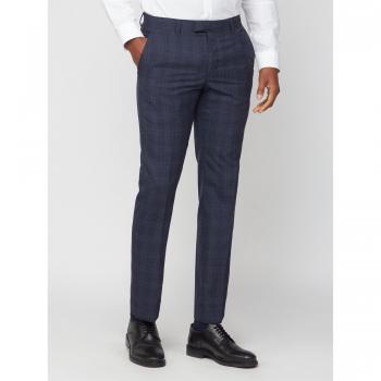 Blue with Navy Overcheck Slim Fit Trousers
