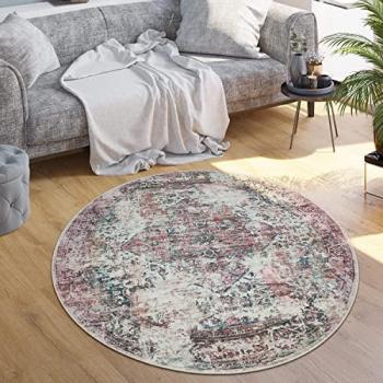 Alfombra Redonda Marroquí Vintage, Tejido Plano, Lavable, Ø 160 cm
