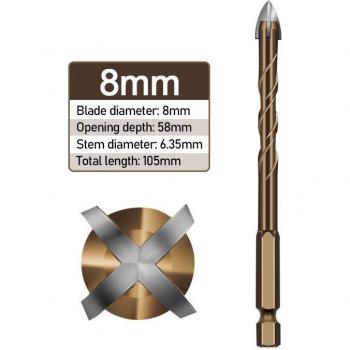 Cross Alloy Hex Shank Drill Bit for Glass, Ceramic, and Concrete