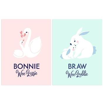 Pink & Blue Coo Twins: Scottish Baby Wall Decor