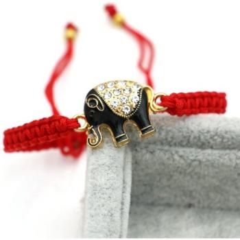 Bracelet Tressé en Corde Rouge, Éléphant, Réglable, Fait Main, Or