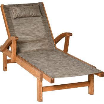 Outsunny Sonnenliege, Liegestuhl für Garten, verstellbar, bis 113 kg, Braun, 194 x 70 x 32 cm