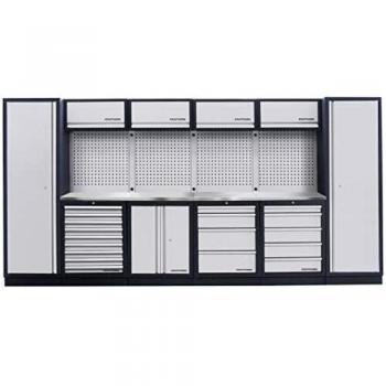 Murale Kraftwerk 6 modules – plan de travail INOX à trous carrés 3920 mm