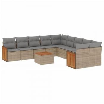 Sodo Komplektas 11 Dalių su Poliratanomis Pagalvėlėmis – Smėlio (Polished Rattan)