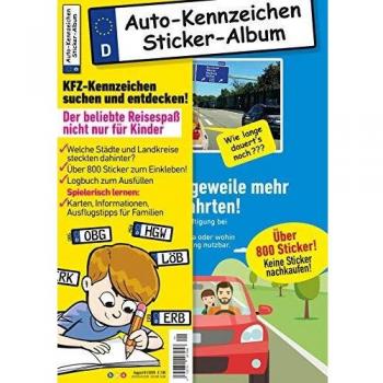 Kinder-Reisespiel KFZ-Kennzeichen Sticker-Sammelalbum fürs Handgepäck, Mitmachbuch für die Ferien, Ratespaß unterwegs auf Reisen, Beschäftigung für Kinder bei langen Autofahrten