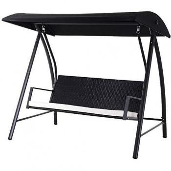 Columpio de Ratán 3 Plazas con Techo Ajustable y Cojín Desenfundable