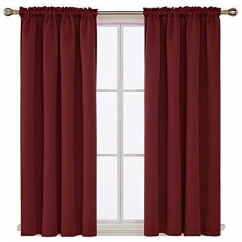 Deconovo Blackout Double Panel Curtains, 55 x 71, Red