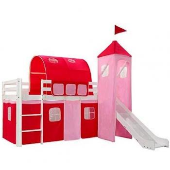 VidaXL Letto a Soppalco con Scivolo e Scala per Cameretta Bambini in Legno di Pino Robusto, Comodo e Solido Stile da Favola 208x230 cm