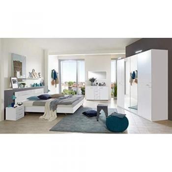 Suite de Chambre Adulte, Coloris Blanc, Verre Blanc + Chrome