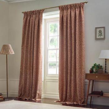 Unisex Red Acorn Tonal Matte Jacquard Pencil Pleat Curtains (229 cm × 183 cm)
