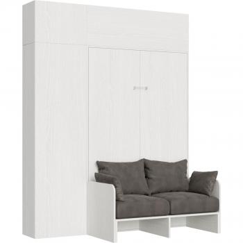 Cama Abatible Vertical Kentaro 140 Blanco con Columna y Vasistas Fresno