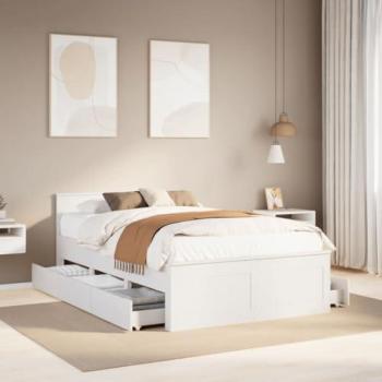 Lit sans matelas 120x190 cm avec tête de lit blanche en pin