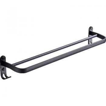 Pared Toallero Negro Barra Dual Aluminio con Ganchos
