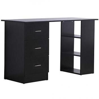 Bürocomputer‑Tisch HOMCOM: 3 Schubladen + 3 Regale, große MDF-Arbeitsplatte (120 L x 49 B x 72 H), schwarz