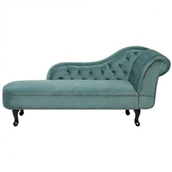 Méridienne Chesterfield côté droit en velours vert menthe NIMES – Version Luxe