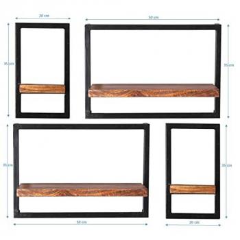 SIT Wandregal Panama, 4er Set, Massivholz und Metall, Industrial Look