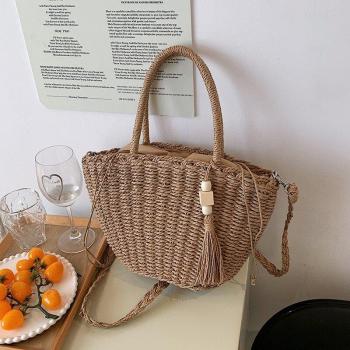 Grand Sac Bandoulière Paille Noire