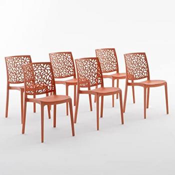 Pack Anna : six chaises empilables en polypropylène renforcé, polyvalentes, orange papaye