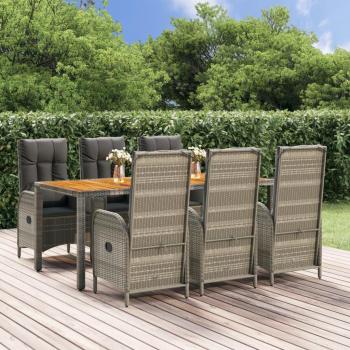 Vidaxl Set Terrasse Gris Rotin – 7 chaises et coussins
