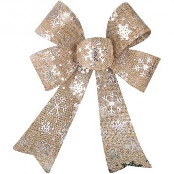 25cm Festive Linen Bow with Snowflakes