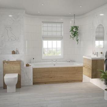 Kendal Double-Ended Bathroom Kit (1700 × 750 mm) – Autumn Oak, ABS Chrome Finish