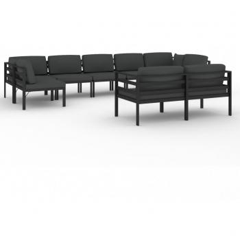 Pack Salon d'Extérieur 9 pièces Aluminium Noir