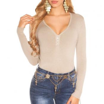 Feinstrick V‑Nacken Pulli Deko Knöpfe S, S