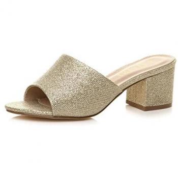 Sparkle Mesh Mid‑Heel Peep‑Toe Mules – 6 (W)