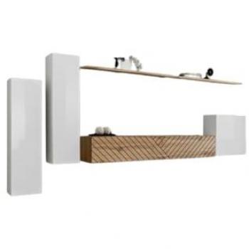 Mobileswift I soggiorno bianco rovere Wotan finiture effetto fresato design elegante