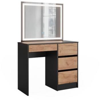 Vicco Coiffeuse Sherry 90x75 cm – Miroir LED, design anthracite/chêne doré