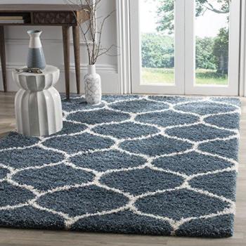Machine‑Made Hudson Flokati Shag Rug in Slate Blue & Ivory
